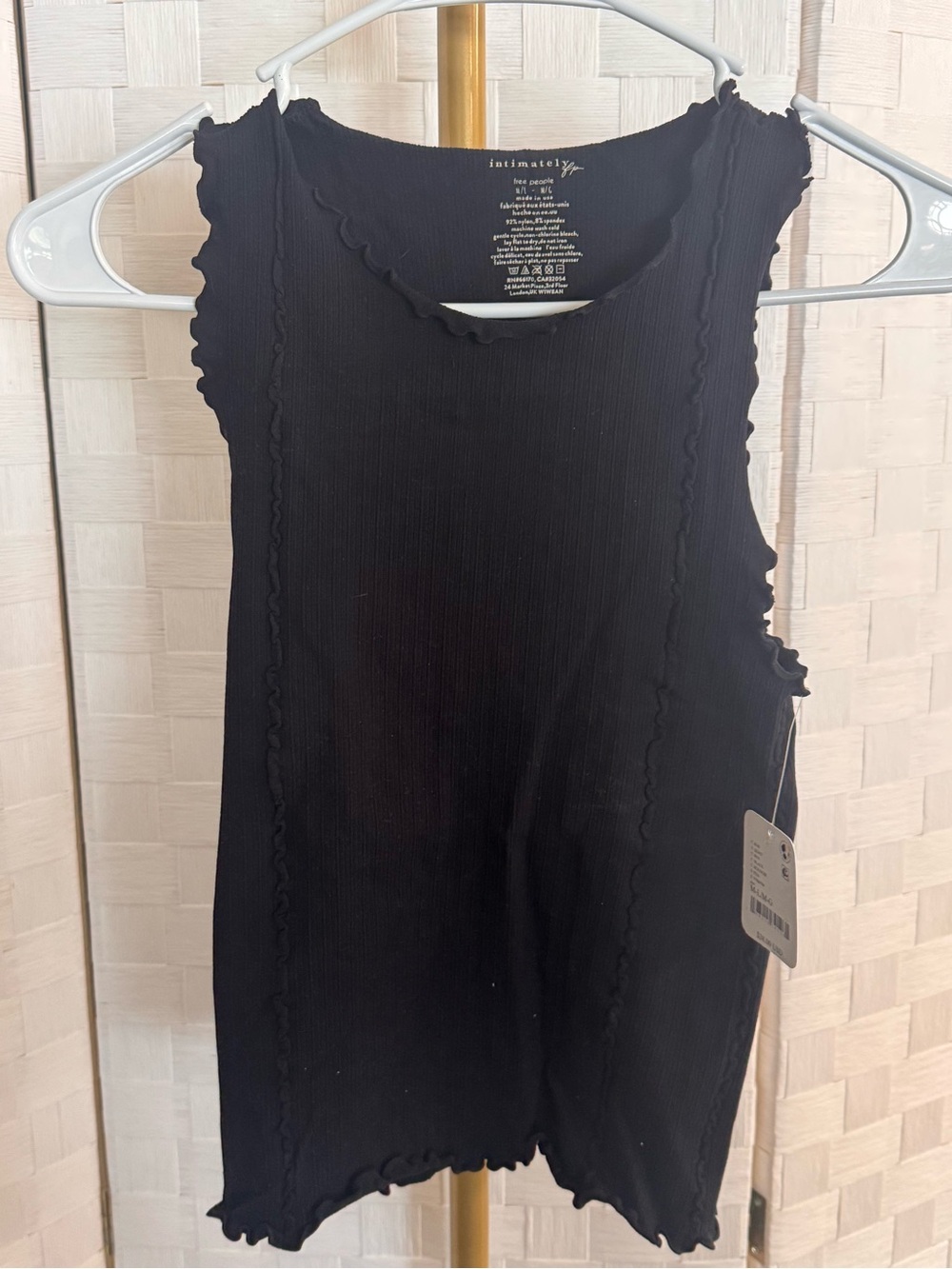 Intimately Free People Black Ribbed Tank with Lettuce-Edge Trim